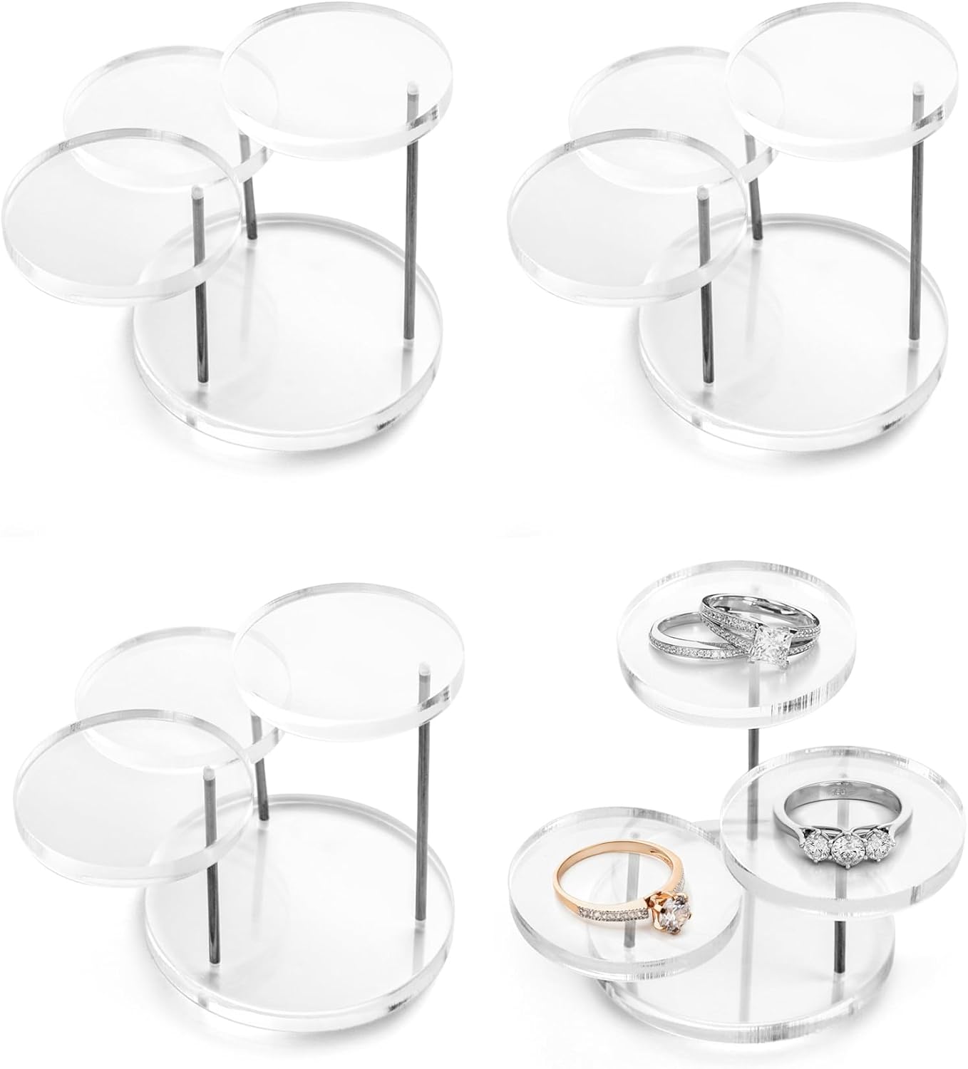 Small Jewelry & Figurine Stand / Clear / 3 Tier / Set of 4