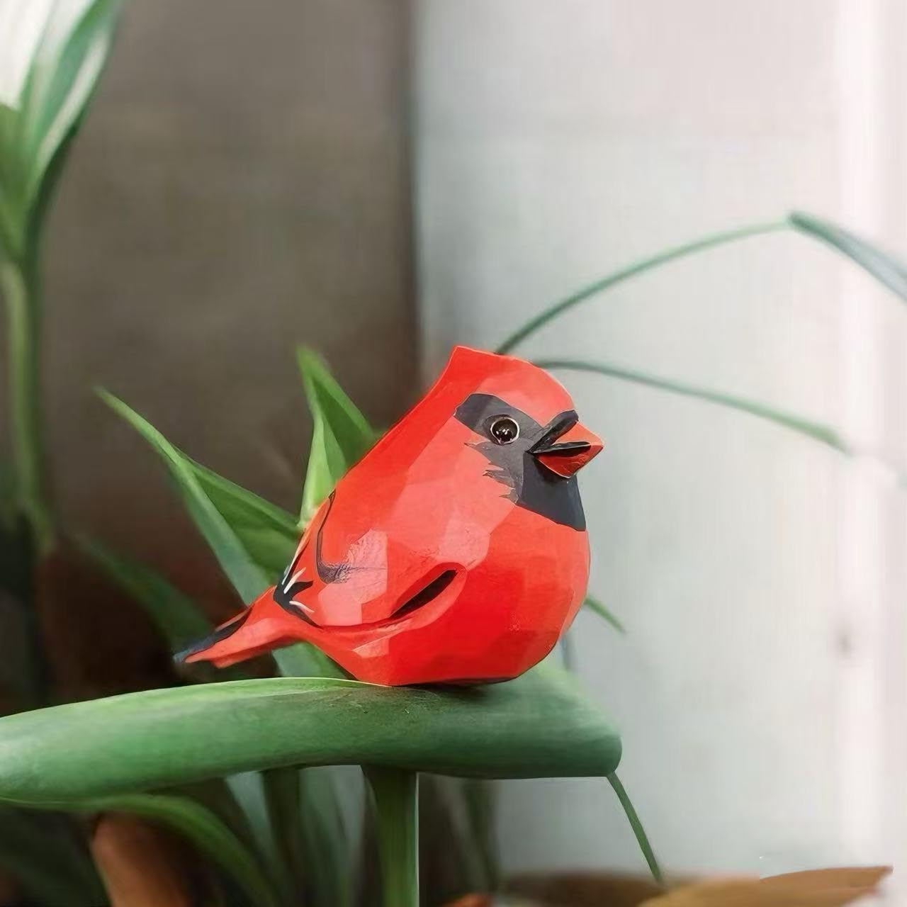 Hand-Carved Wooden Northern Cardinal Figurine / Red