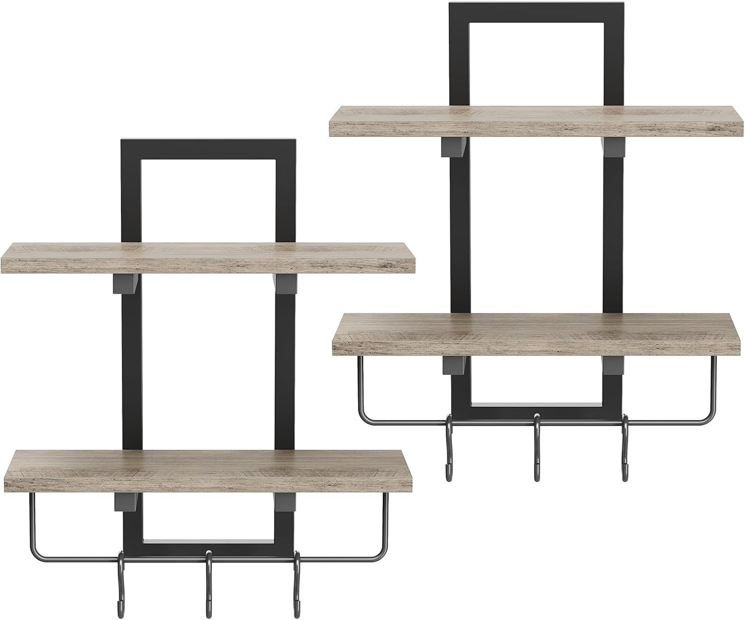 Floating Shelves / Wall Mounted Storage Shelves / Greige + Black / Set of 2