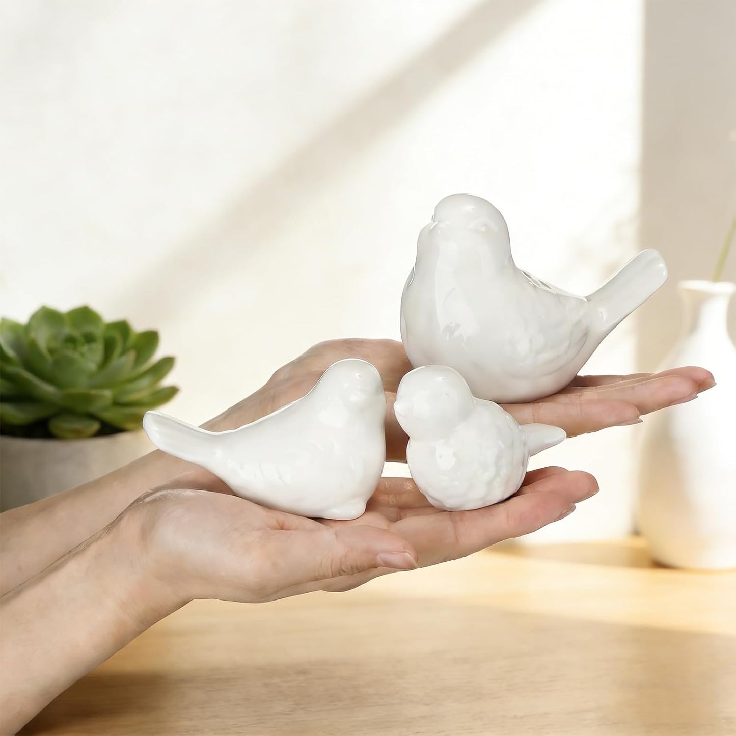 Ceramic Birds Figurines 3 Sizes Home Decor Statue / White / Set of 6