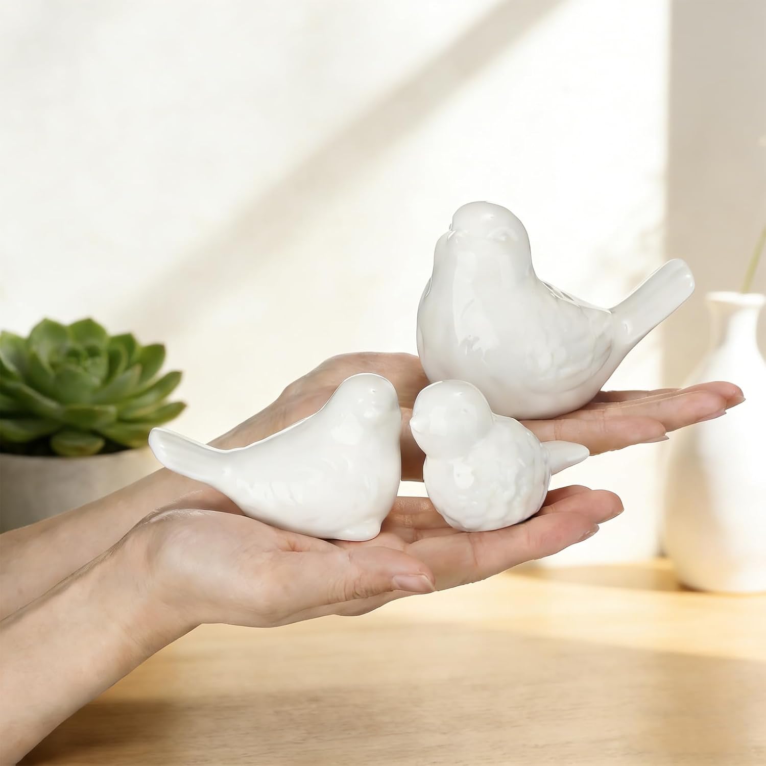 Ceramic Birds Figurines 3 Sizes Home Decor Statue / White / Set of 6