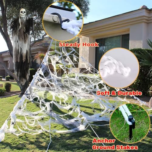 Halloween Decorations Outdoor, 200 LED Halloween Giant Spider Web Lights, 16.4Ft Lighted Spider Web Light up for Yard Haunted House Decor,Purple