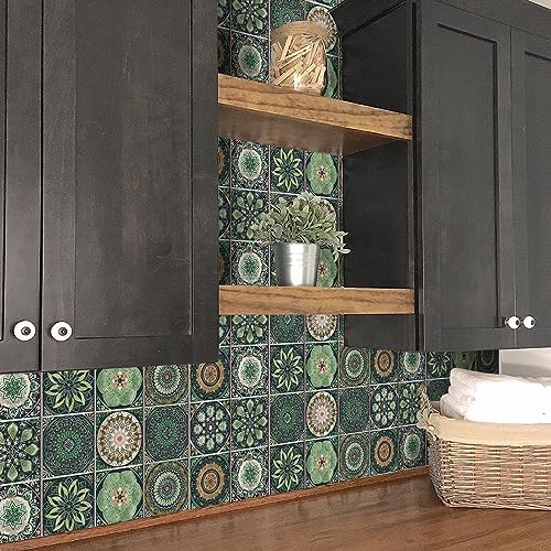 Vinyl Tile Decals / 6 x 6 / Multi Color / Green / Set of 12