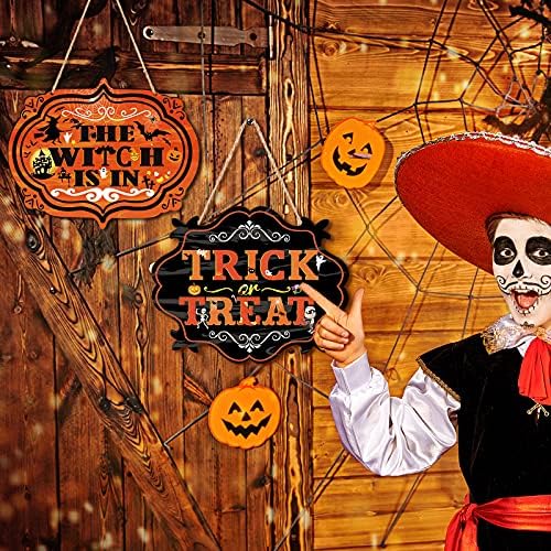 Blulu 2 Pcs Halloween Wood Door Decorations, Trick or Treat Hanging Signs