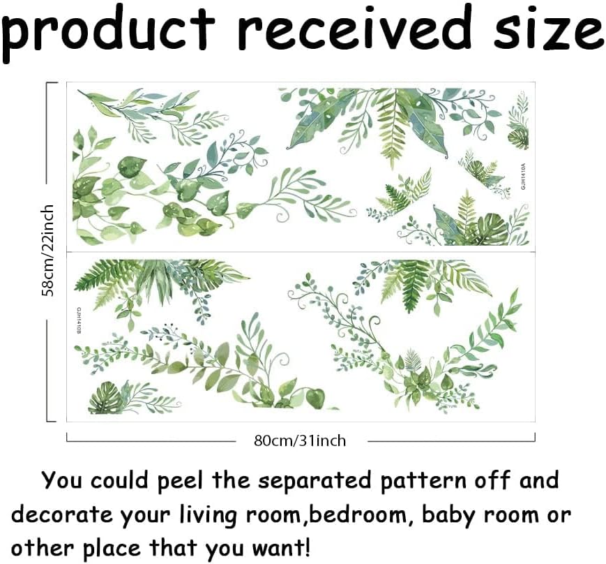 Wall Decals 2 Sheets/Set Vines Branches Leaves Wall Sticker Removable Vinyl Art Mural / Green Plants