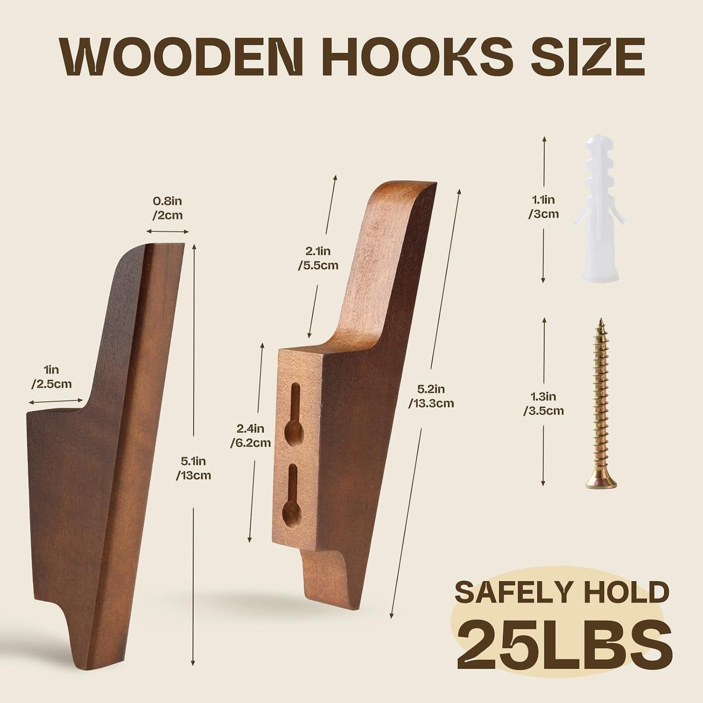 Wood Coat Hooks / Walnut / Natural / Set of 4