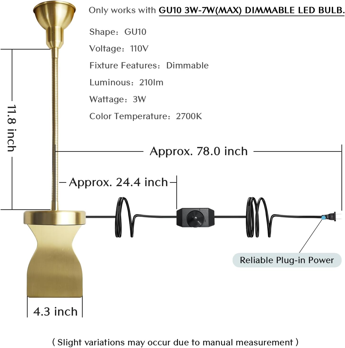 Patented Innovative Design Headboard Reading Light. No Drilling Golden Book Light for Bedtime Reading. Dimmable LED
