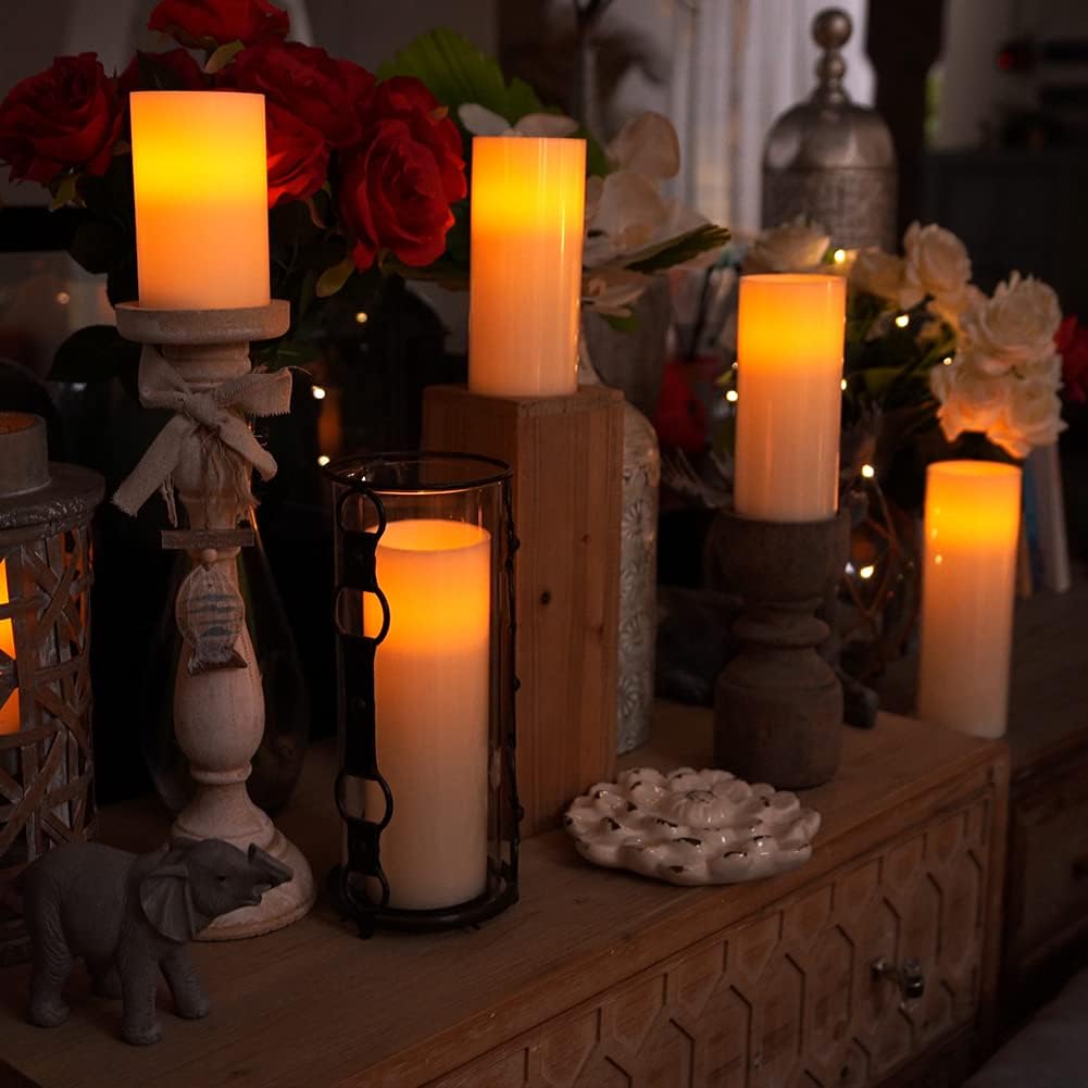 Homemory Real Wax Flickering Flameless Candles Battery Operated, 9" x 3" | LED Pillar Candles with Timers and 2 Remote
