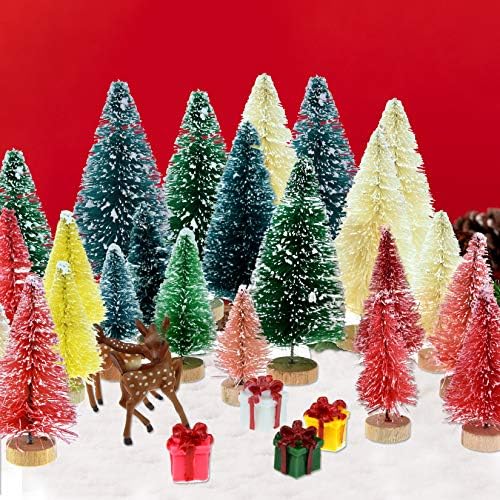 Yookat 51Pcs Mini Pine Trees Bottle Brush Trees Deer Boxes