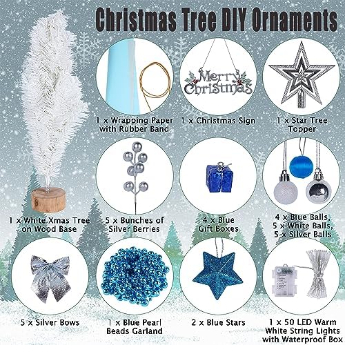 Juegoal White Mini Christmas Tree, 24 Inch/2 FT Lighted Tabletop Artificial Xmas Pine Tree, Small Spruce Tree Light Up Battery Operated & Timer with 50 LED Lights, for Holiday Winter Home Party Decor