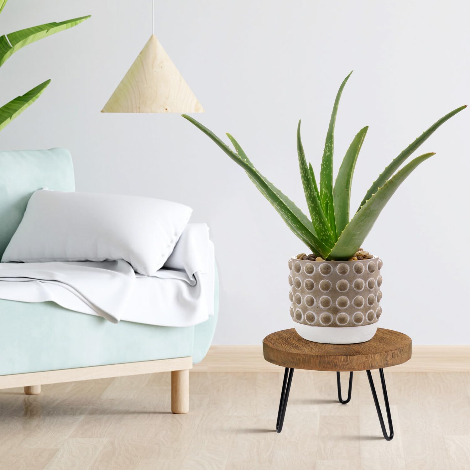 OBTAIN Plant Stand Indoor Outdoor Wood Mid Century Plant Stand for Indoor Plants, Modern Plant Table Round Plant Stool