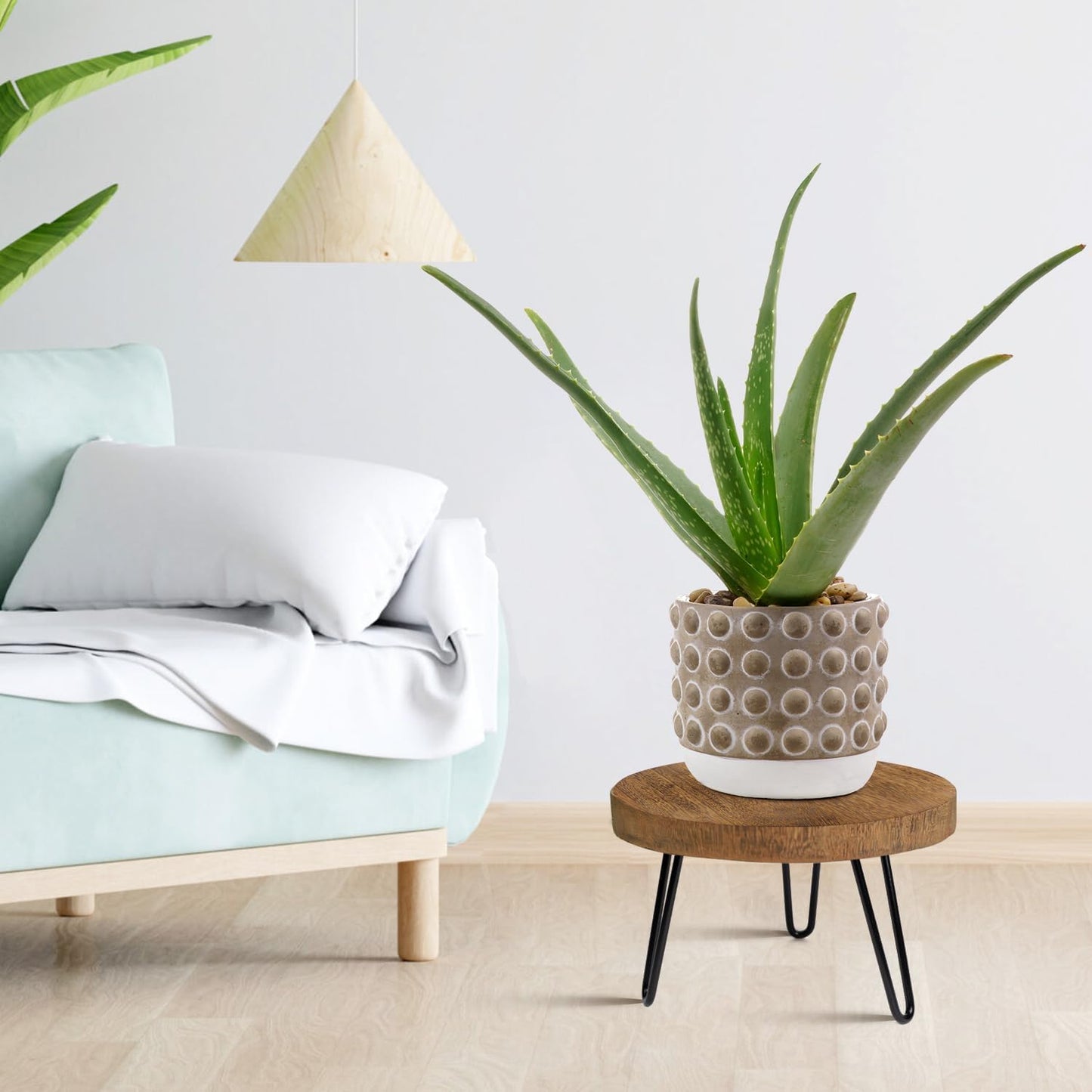 OBTAIN Plant Stand Indoor Outdoor, Wooden plant Stool, Mid Century Plant Stand for Indoor Plants, Wood Modern Plant