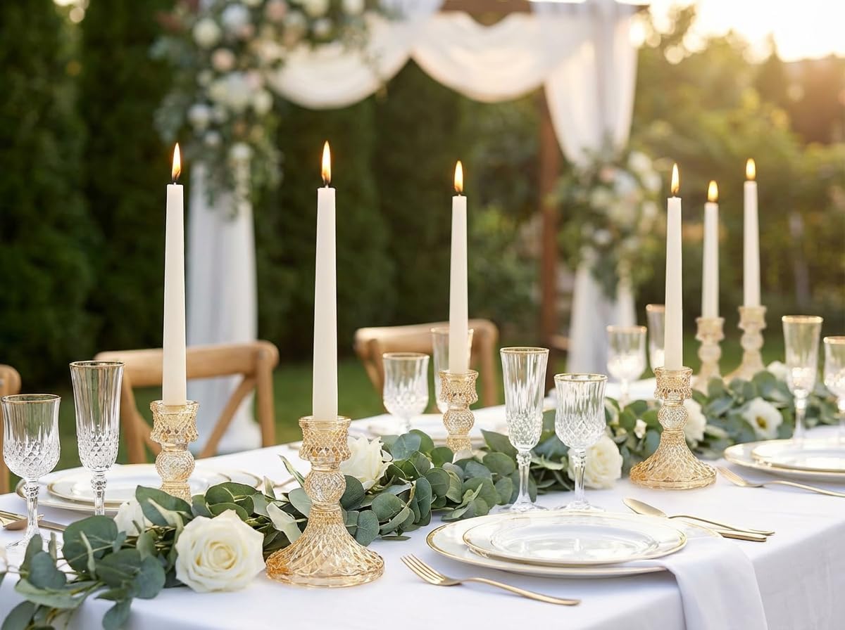Gold Candle Holder Set of 12, Glass Taper Candle Holders Bulk | Gold Candlestick Holders, Candle Stick Holder for Table