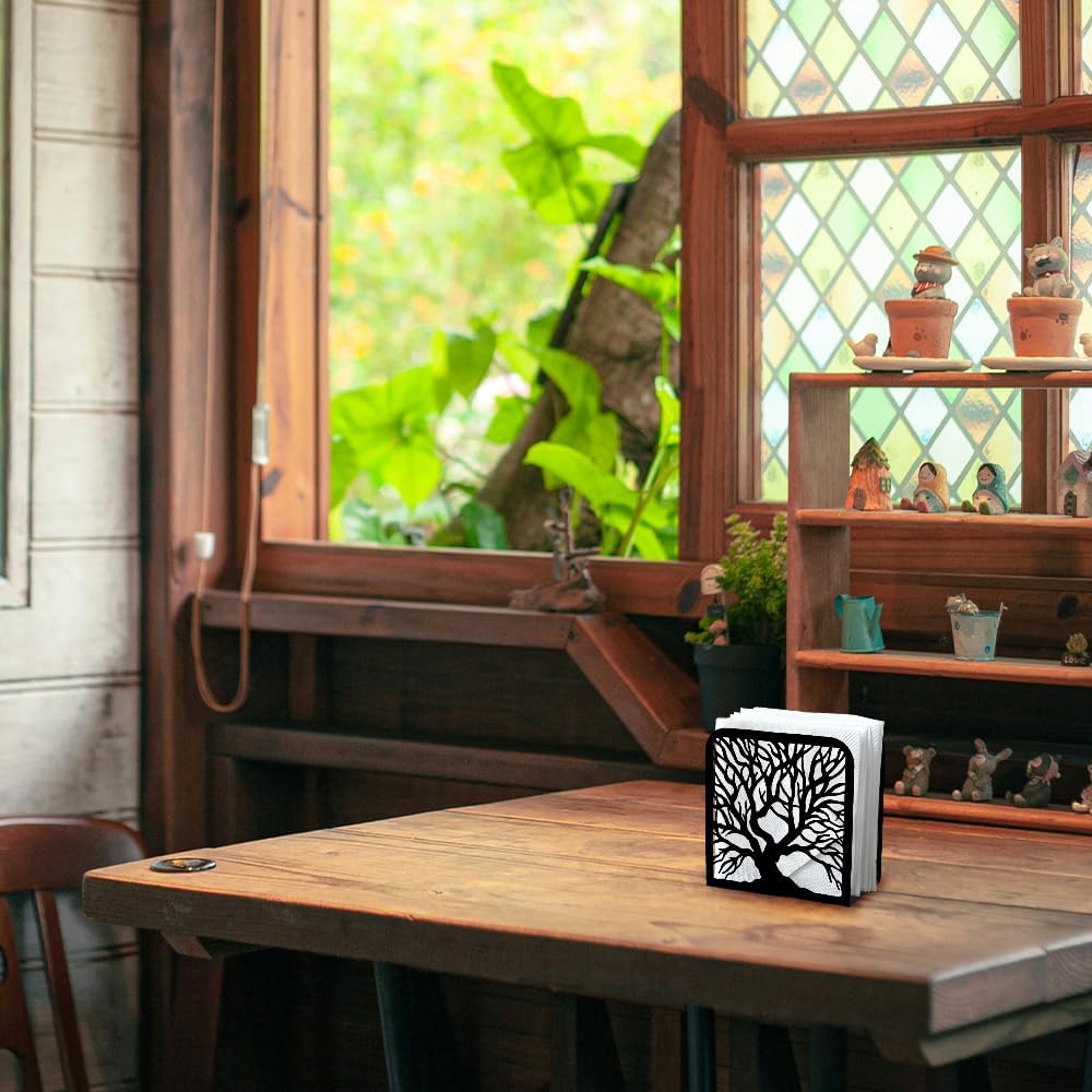 Decorative Metal Napkin Holder / Tree Trunk / Black / 4.9 x 4.9 x 1.9