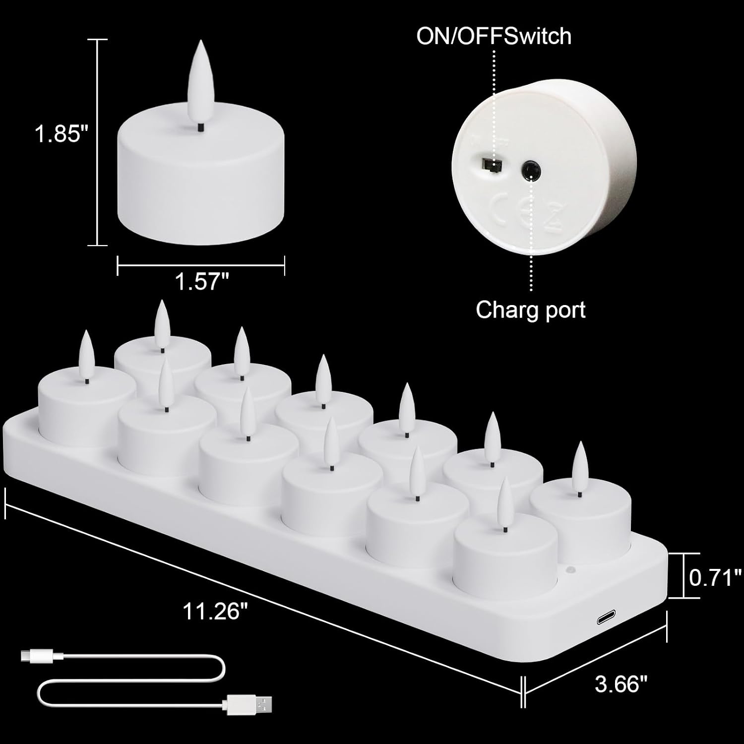 GenSwin Rechargeable Tea Lights Candles Remote Timer Charging Base White | Flameless LED Tealight Candles Battery