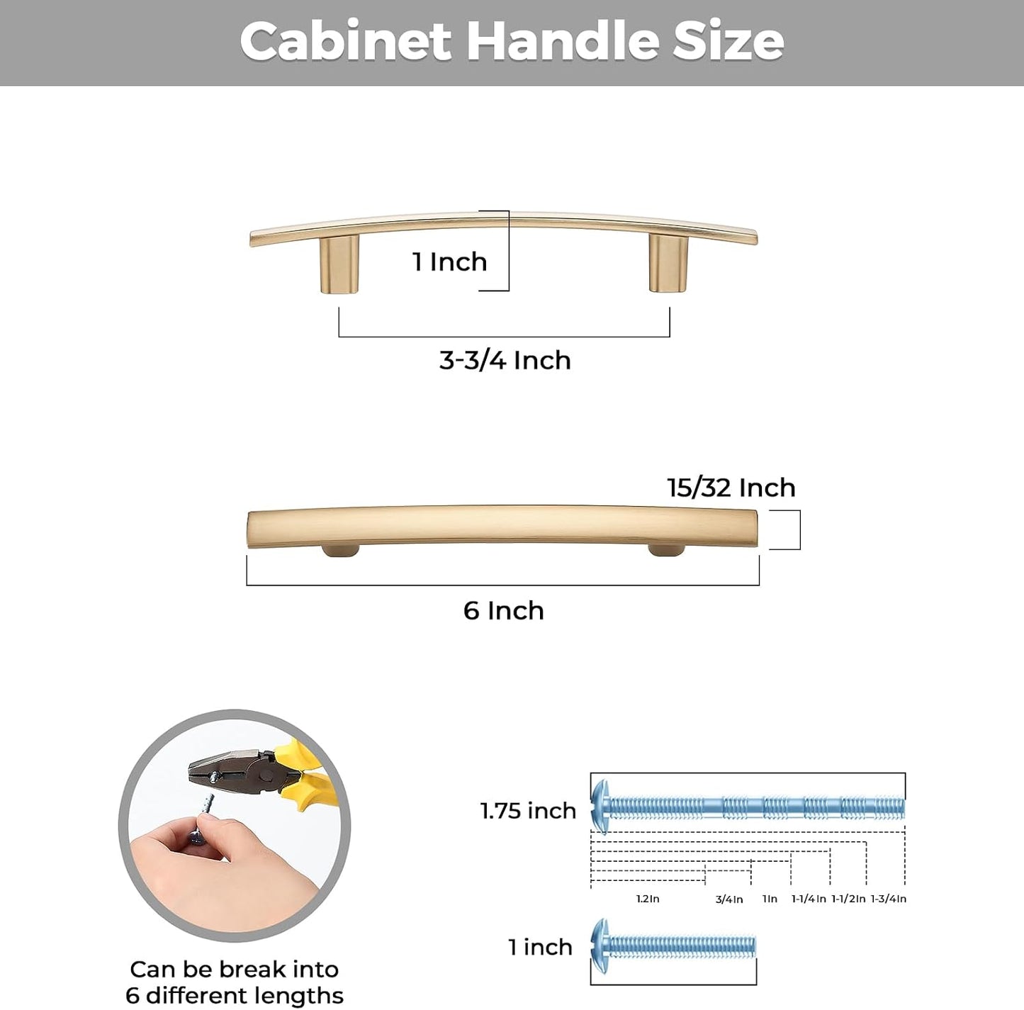 Curved Cabinet Pulls Drawer Pulls / 3.75" Hole Center / Champagne Bronze / Set of 5