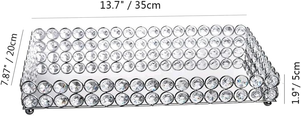 Crystal Perfume Tray Cosmetic Vanity Makeup Tray Mirrored Jewelry Trinket Rings Earrings / Silver