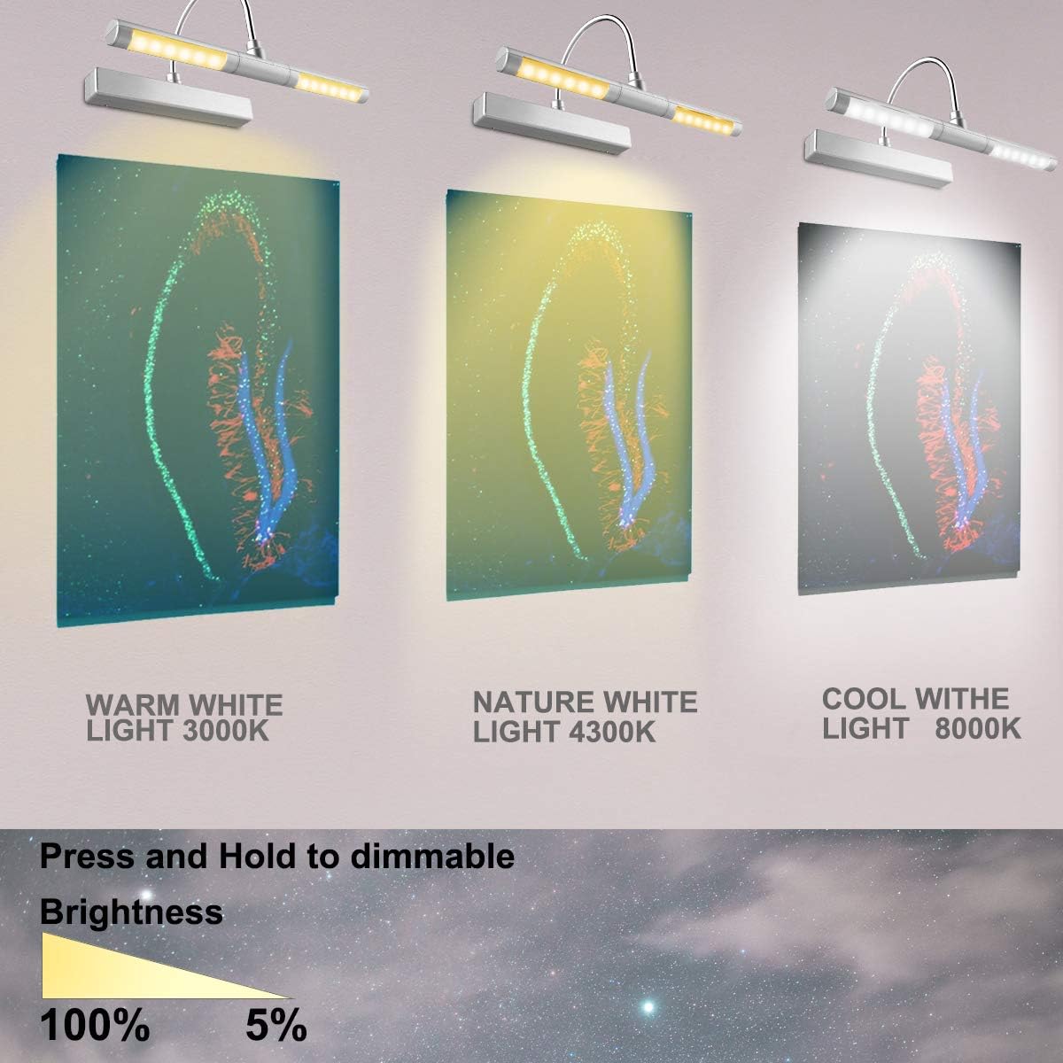 LUXSWAY Wireless Battery Operated Picture Light with Remote Control, Dimmable & Timer, 180° Adjustable Head for Wall