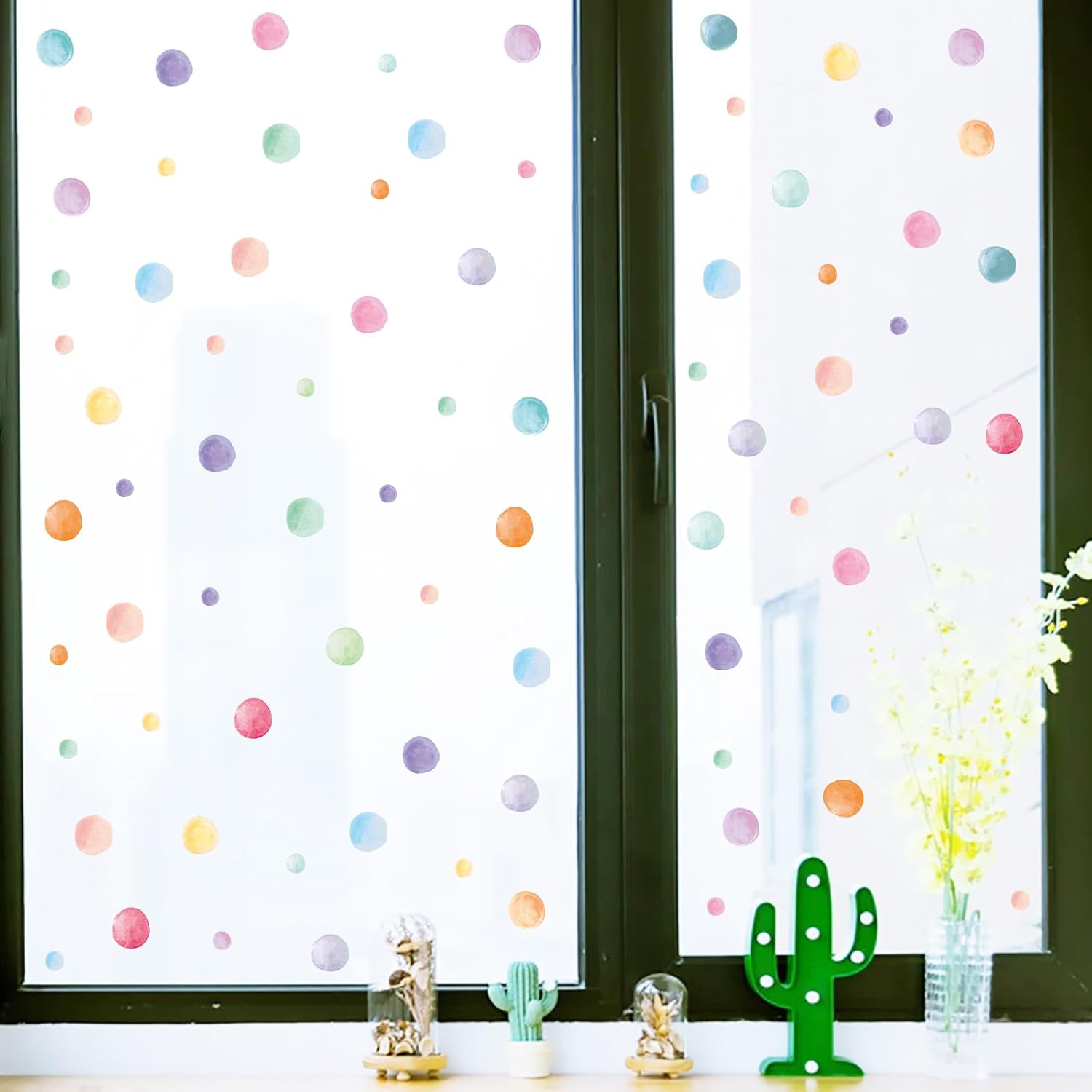 Peel and Stick Boho Rainbow Wall Stickers / Watercolor Polka Dots / Set of 201