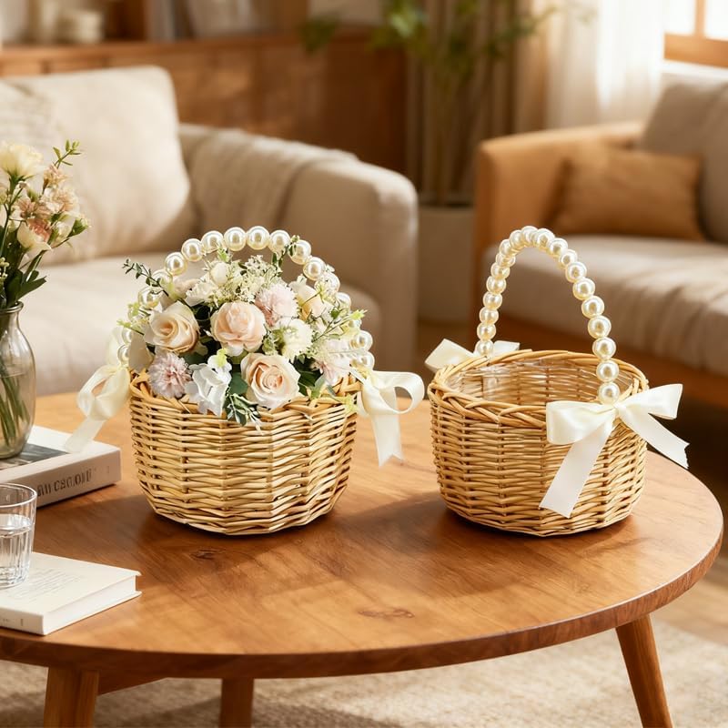 Wicker Rattan Flower Girl Basket / Natural One Piece