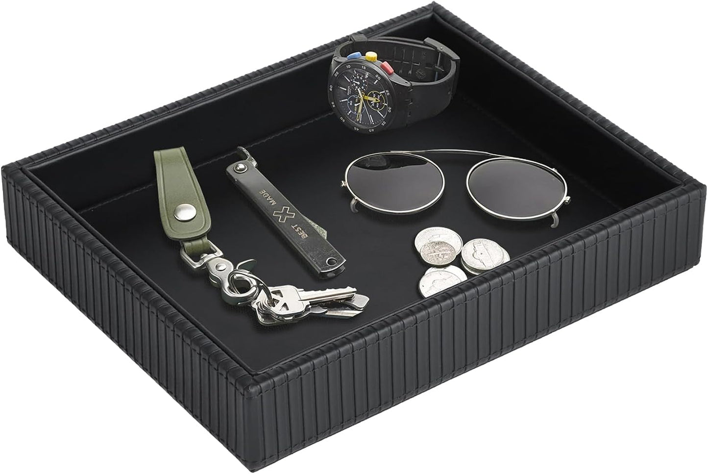 Faux Leather Vanity Tray / Black Stripe / 10.2 x 8.4 x 1.8