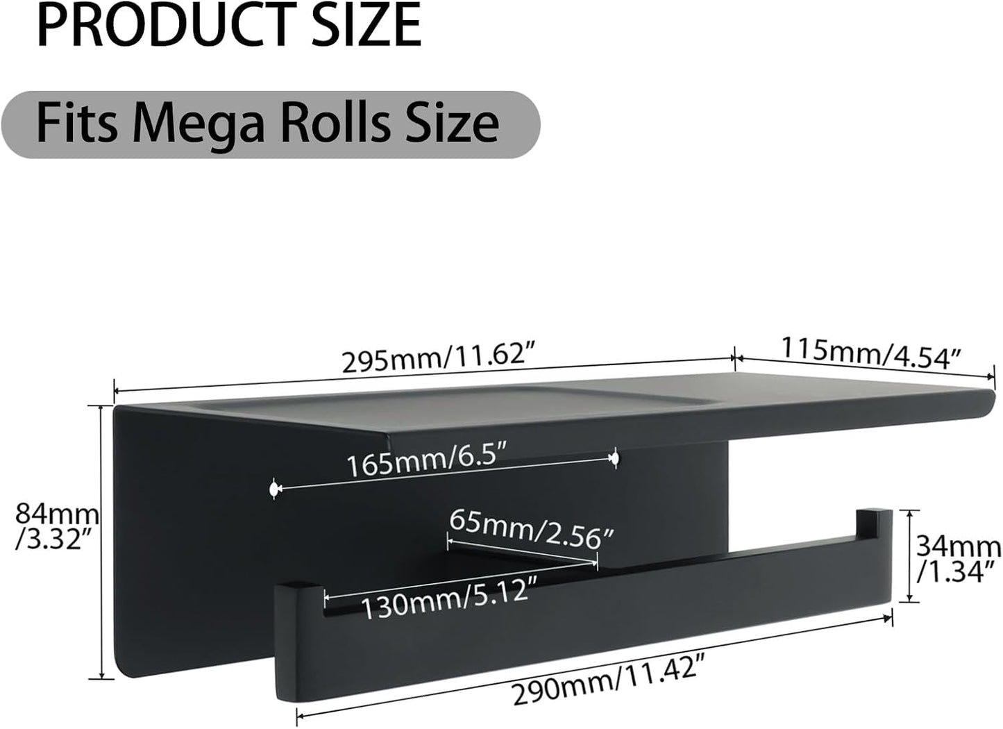 Alise Double Toilet Paper Holder with Shelf Wall Mounted,Black | Heavy Duty SUS304 Stainless Steel Toilet Paper Roll