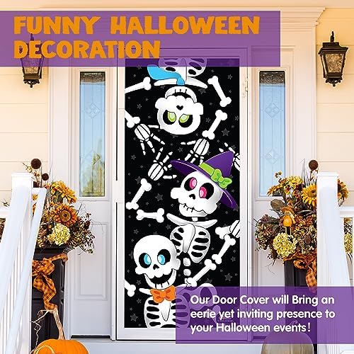 JOYIN 3 Pcs 30”x72” Door Cover Skeleton Halloween Decorations Indoor, Haunted House Home Decor Stickers Party Supplies Favors for Garage Window Wall Cute