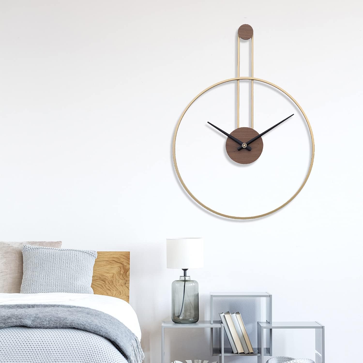 YISITEONE Large Decorative Wall Clock for Living Room,Metal & Walnut Dial Home Decor Silent Non Ticking Lightweight