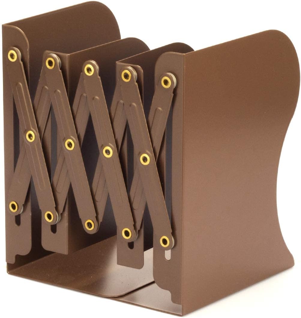 Aobopar Adjustable Metal Book Ends for Shelves Brown | Metal Bookends for Heavy Books, Desk Book Holder, Book Organizer