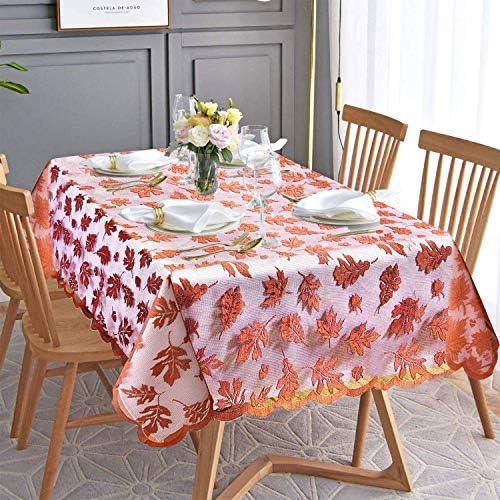 Thanksgiving Tablecloth 60 × 84 Inch for 6-8 Seats Maples Leaves Lace