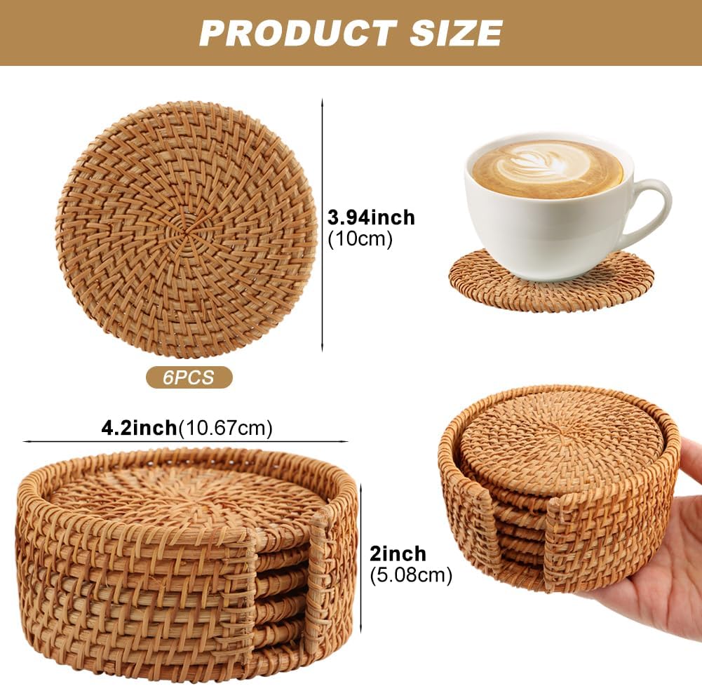 Holder / Handwoven Drink Coasters / Natural / Set of 6
