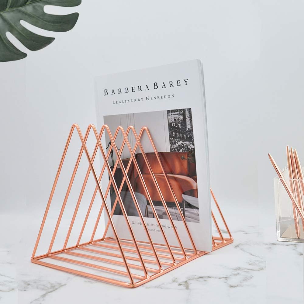 9 Slot Magazine Rack Book Record Holder, Desktop Iron Storage Rack Bookshelf Multifunction Triangle File Organizer