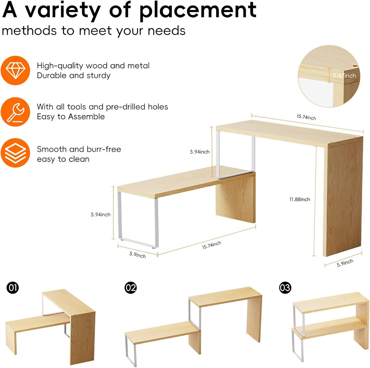 Cabinet Organizer Shelf, 2-Tier Kitchen Counter Organizer Corner Shelves Coffee Bar Organizers for Countertop Kitchen