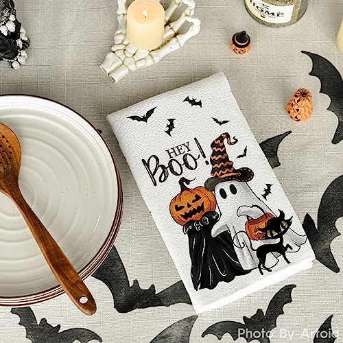 Artoid Mode Ghost Cat Halloween Kitchen Towels Set of 2 18x26 Inch