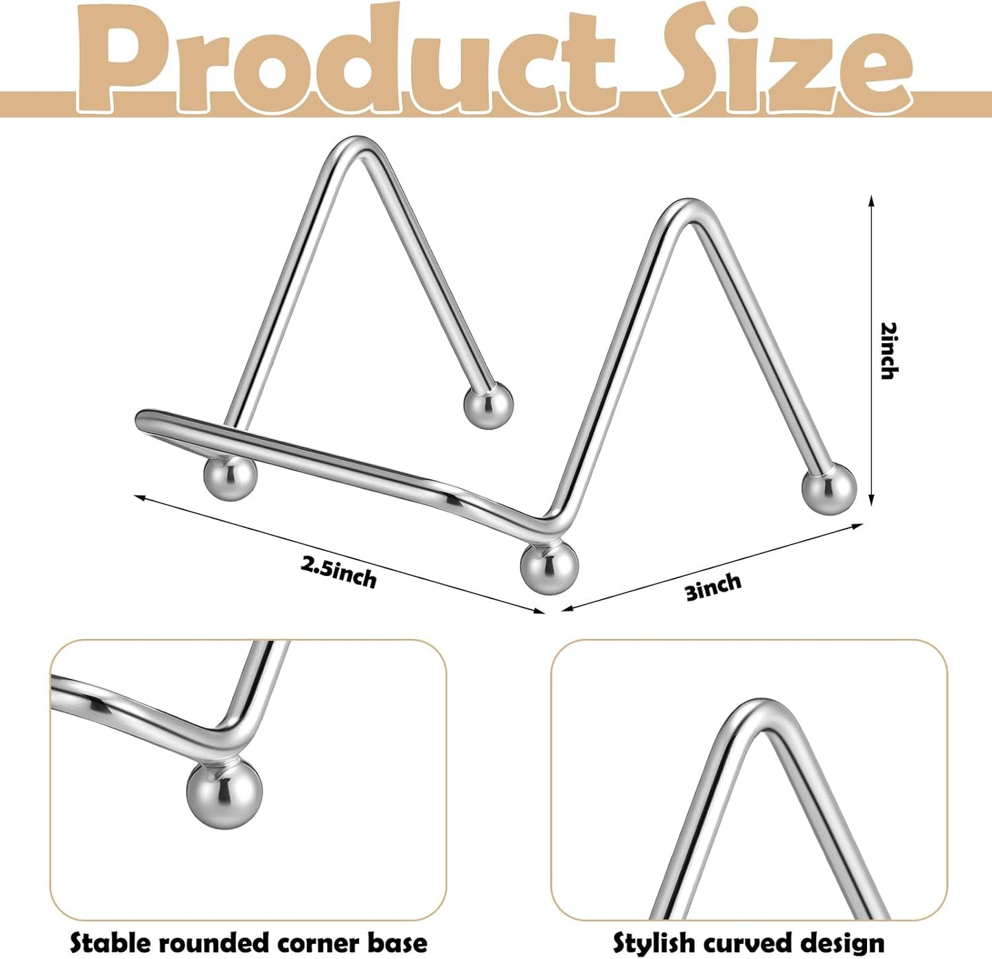 Mini Plate Holder Display Stands Tiny Small Metal Frame Stand / 2 Inch / Sliver / Set of 4
