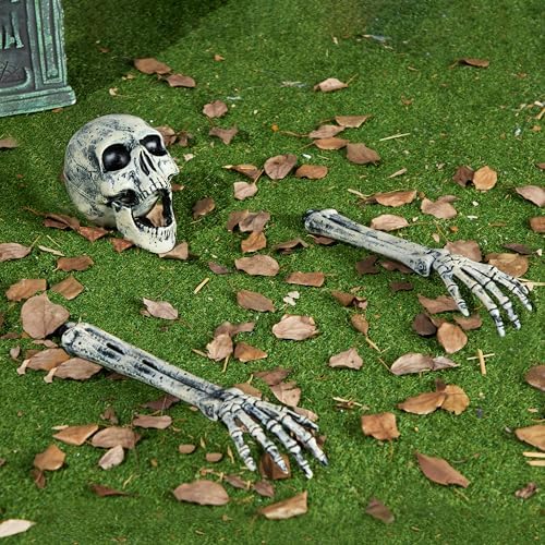 JOYIN 3 Pcs Halloween Skeleton Decorations Outdoor, Realistic Looking Skeleton Yard Stakes, Groundbreaker Skull Decor for Graveyard Yard Lawn Garden Party Supplies