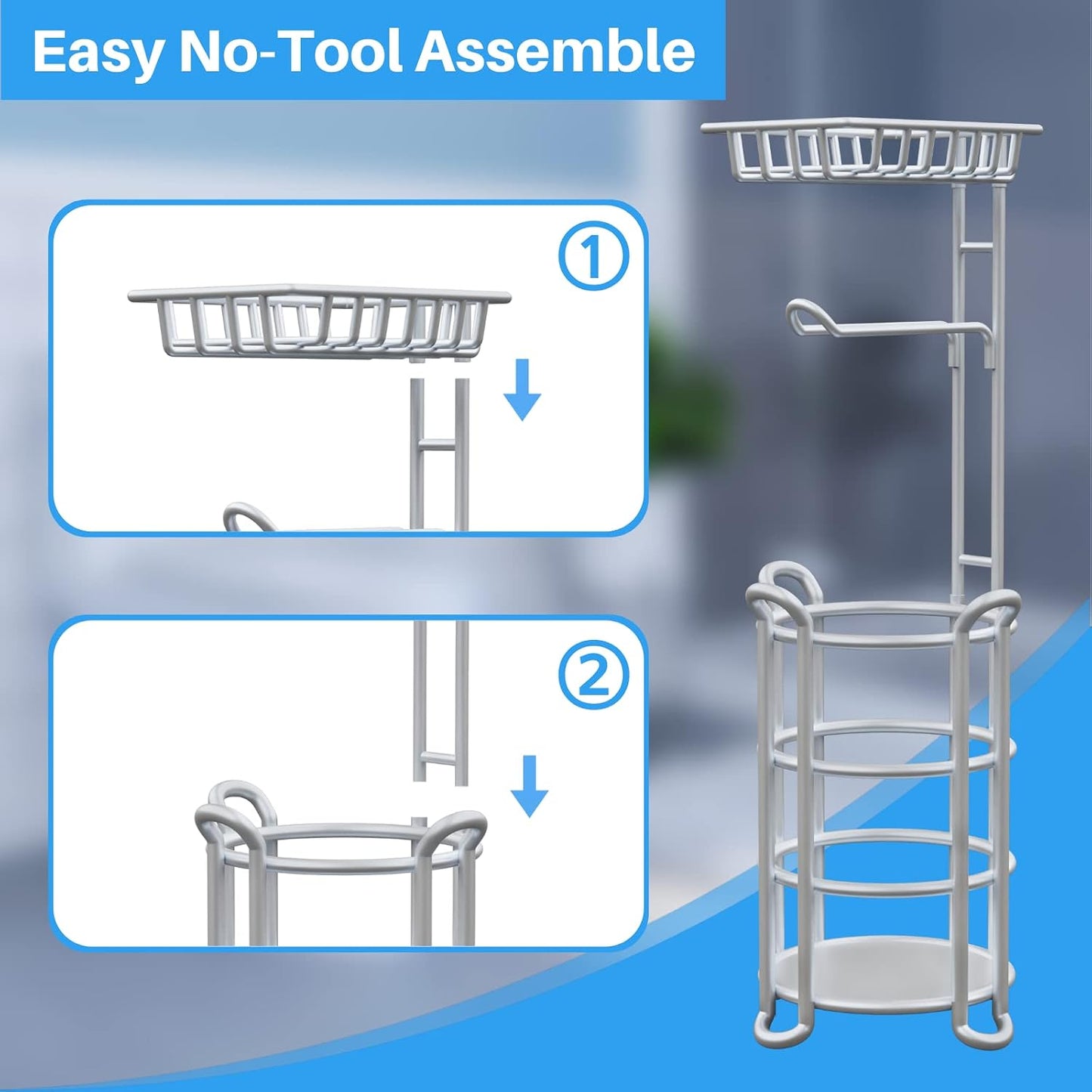 Toilet Paper Holder Stand with Shelf for Phone, Free Standing Tissue Roll Storage and Dispenser Rack for 4 Mega Rolls