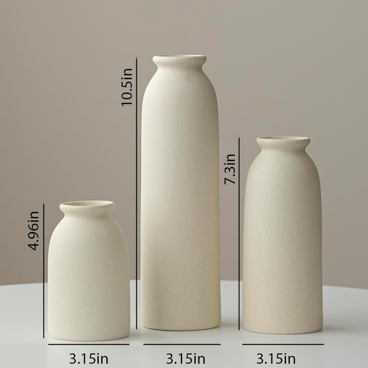 Tall Decorative Ceramic Vase Set / Standard Beige / 10.4 Inch / Set of 3