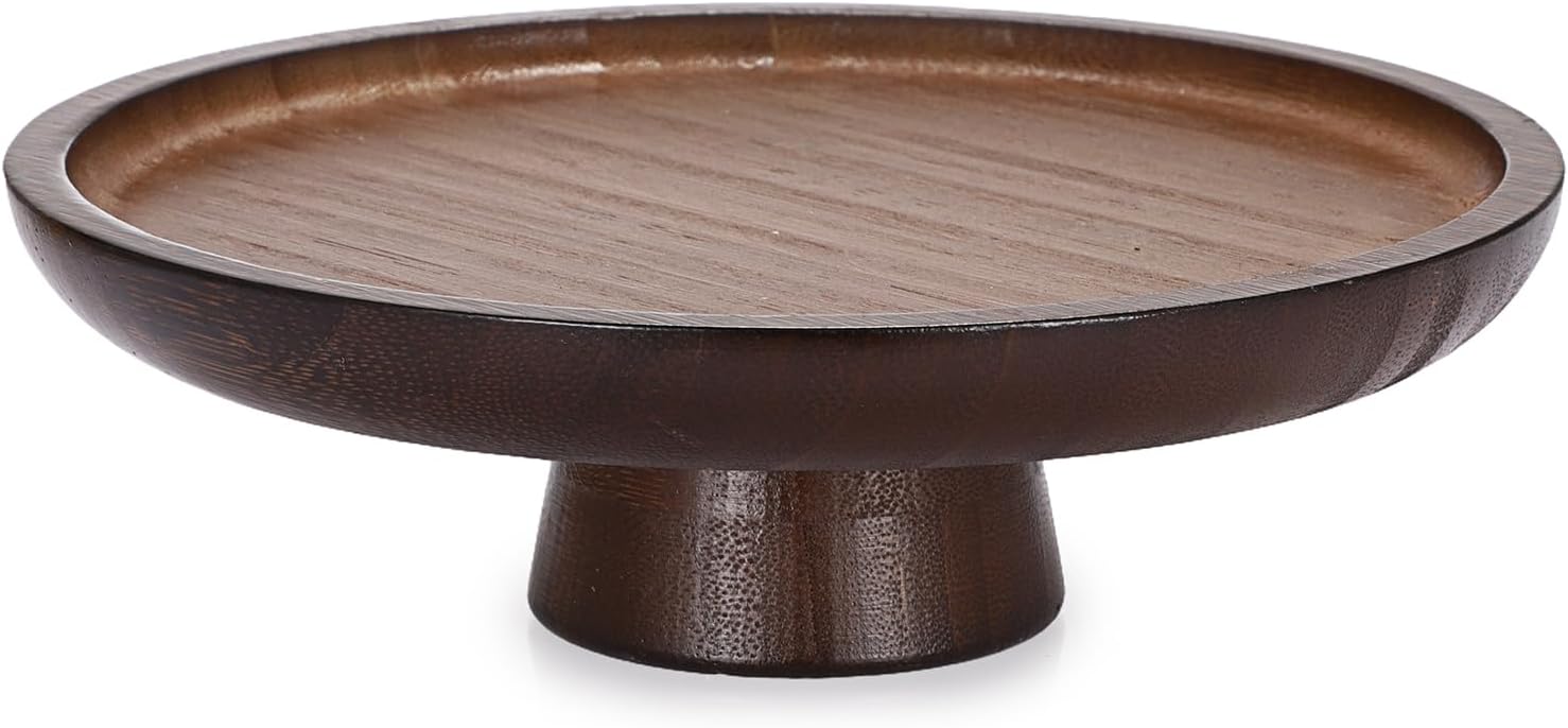 Wooden Key Bowl for Entryway Table Small Key Dish Pedestal Bowl for Fruit Candy / 7.9 Inches / Brown