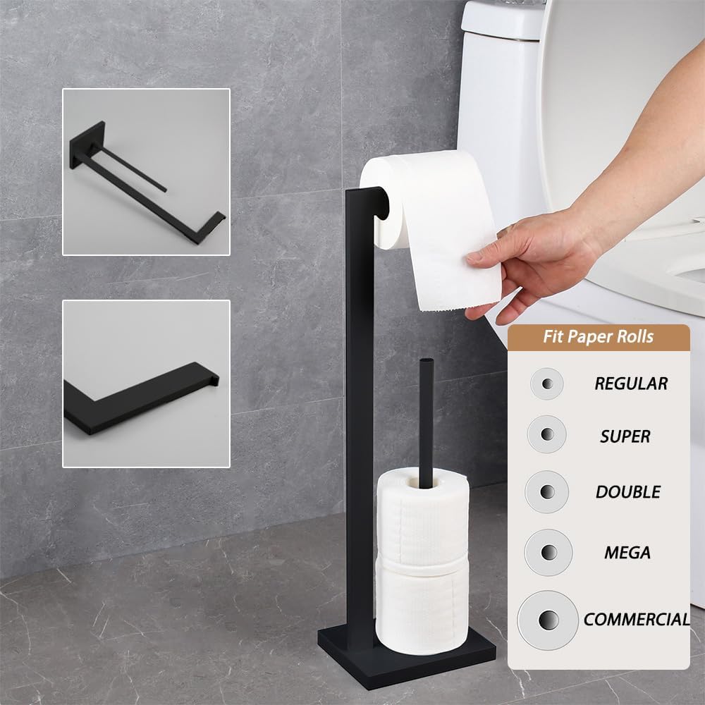 GERZWY SUS 304 Stainless Steel Toilet Paper Holder, Free Standing Lavatory Pedestal Toilet Paper Stand with Reserve
