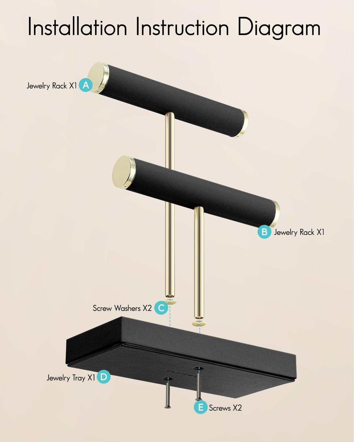 Tray / Jewelry Holder Display / Black / 2 Tier