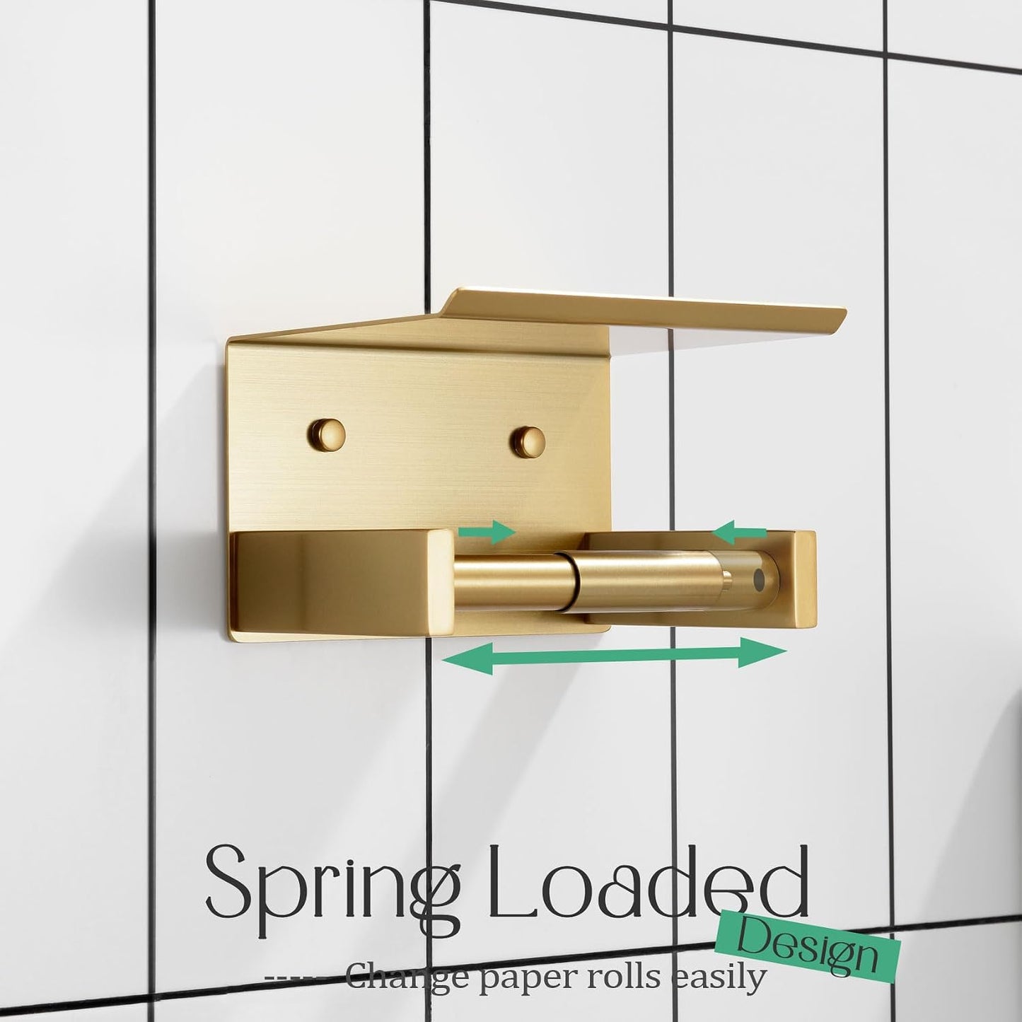 KOKOSIRI Roll Paper Holder Spring Loaded Tissue Paper Holder Bathroom Toilet Roll Holder with Shelf Wall Mounted
