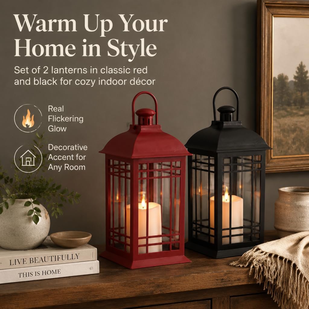 Wallsky Lanterns Decorative Indoor with LED Flickering Flameless Candles