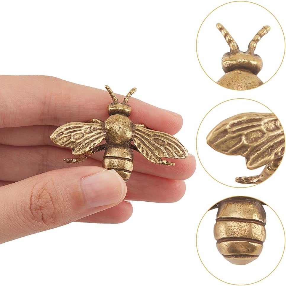 Mini Bee Sculpture Brass Dragonfly Butterfly Decor Ornament Retro Honeybee Good Luck / Set of 3