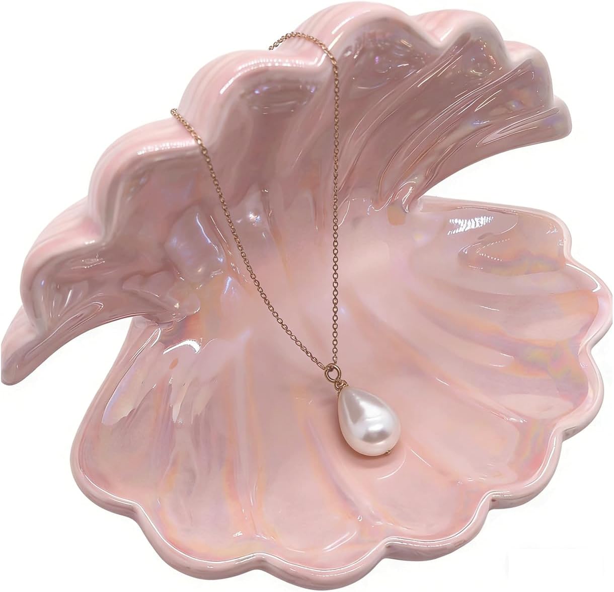 Ceramic Seashell Jewelry Tray Ring Dish / Pink