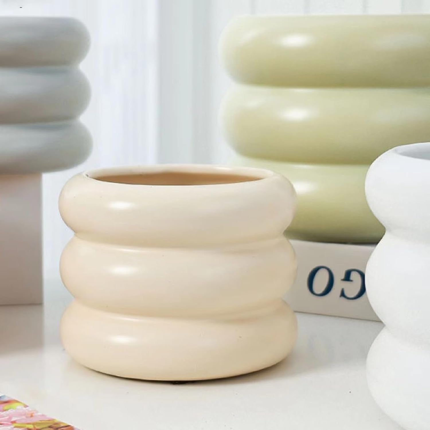 Ceramic Plant Pot Indoor / Beige / 6.5inch