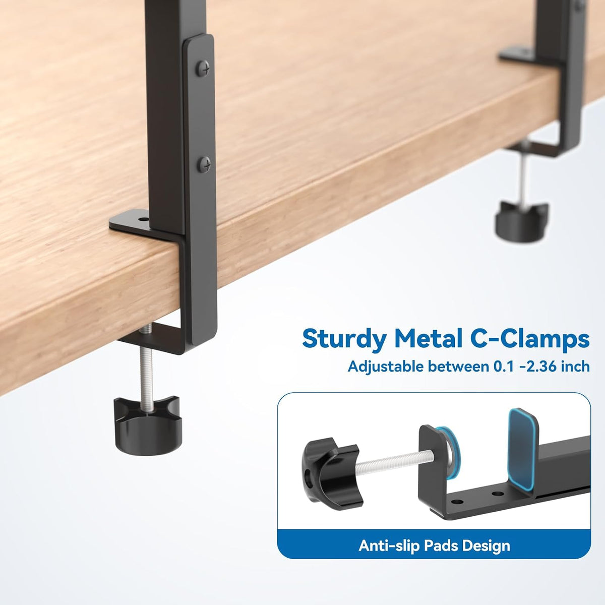 KDD Clamp On Desk Organizer - Adjustable 2-Tier Above or Under Desk Shelves with Large Capacity Tray, Phone & Tablet