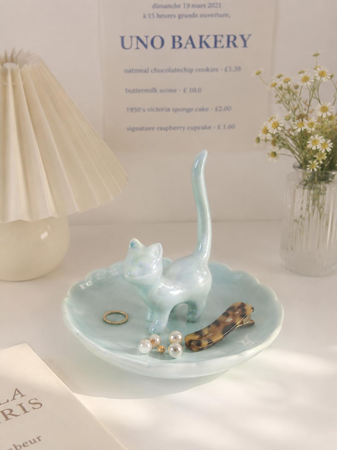 Cat Ring Holder Jewelry Dish-Ceramic Trinket Tray for Rings / Blue Cat