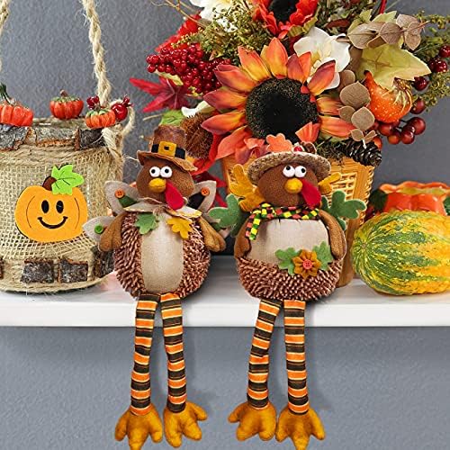 Ogrmar 15" 2PCS Stuffed Turkey Couple Doll Thanksgiving Tabletop Decoration