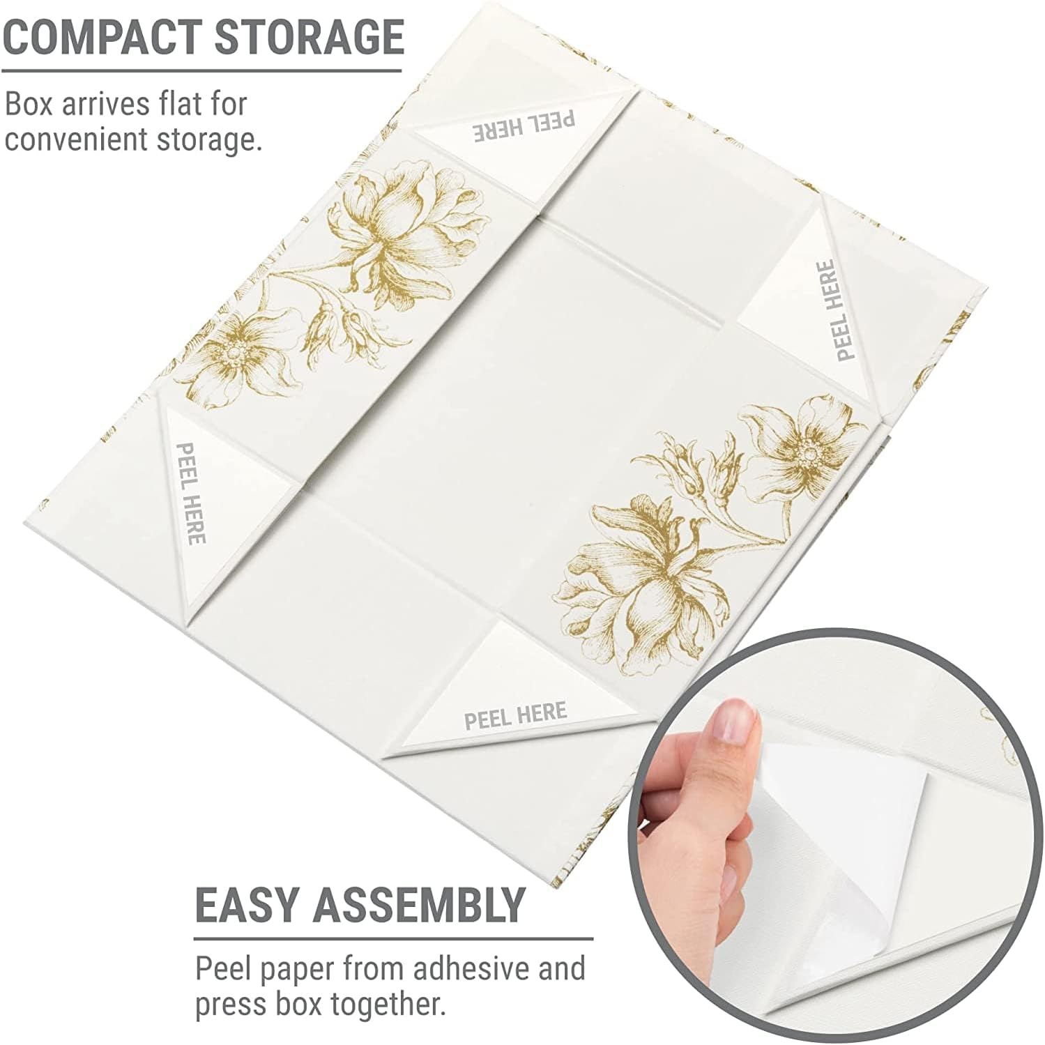 Floral Decorative Boxes / 11.5 x 7.5 x 3.5 / Golden Bouquet / Gold / Set of 3